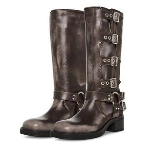 Steve Madden Womens Leather Moto Mid-Calf Boots
